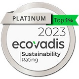 Logo Ecovadis 2023 : Niveau Platinum et dans le top 1 % pour la 4 année consécutive avec un score de 80/100